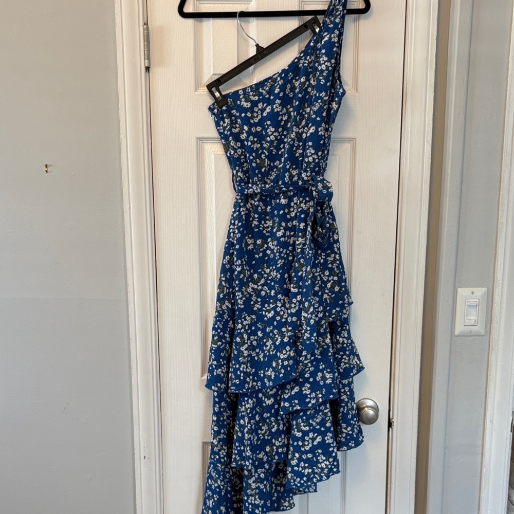 PrettyGarden Blue Floral One-Shoulder Ruffle Dress | XL - Picture 2 of 4